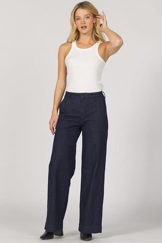 DEAR JOHN Brandy Trouser Pant High Rise Relaxed Straight Leg Clean Hem Comfort Stretch in Saudi Arabia