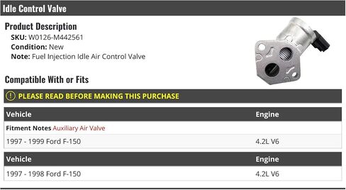 Fuel Injection Idle Air Control Valve - Compatible with 1997-1999 Ford F-150 4.2L V6 in Saudi Arabia
