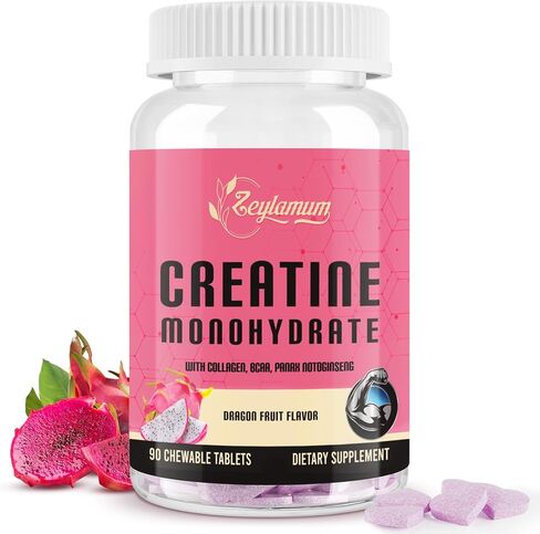 الكرياتين للنساء | مع الكولاجين المائي ، BCAA | 3G Creatine يمضغ للنساء غنيمة غنيمة ، عضلات هزيلة ، الانتعاش والطاقة ، نباتي ، الكرياتين الخالي من السكر ، بديل مسحوق ، 30 حصص in Kuwait