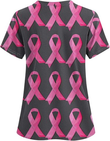 Scrubs Pink Ribbon Breast Cancer Awareness Scrub Top for Women Short Sleeve V Neck Nursing Uniform Soft Caregiver Tops in Saudi Arabia