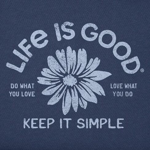 Life is Good. Women's Crafty Keep it Simple Daisy Long Sleeve Crusher-LITE Vee, Darkest Blue in Saudi Arabia
