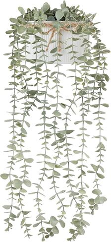 نباتات مكونو المعلقة المزيفة في المزرعة والأواني المجلفنة الريفية الصناعية بوعاء الأوكالبتوس الخضراء والنباتات الاصطناعية الداخلية لرف الكتب وغرفة المعيشة والحمام وغرفة النوم وديكور المنزل والمكتب in Kuwait