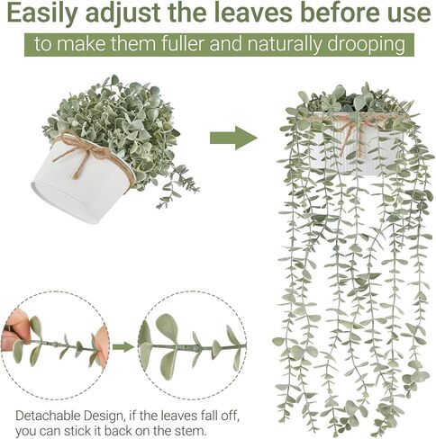 نباتات مكونو المعلقة المزيفة في المزرعة والأواني المجلفنة الريفية الصناعية بوعاء الأوكالبتوس الخضراء والنباتات الاصطناعية الداخلية لرف الكتب وغرفة المعيشة والحمام وغرفة النوم وديكور المنزل والمكتب in Kuwait