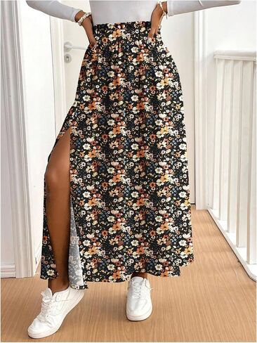 تنانير Soly Hux للنساء الأزهار العالية تقسيم الأرجوحة الأرجوحة Flowy Boho تنورة طويلة in Kuwait