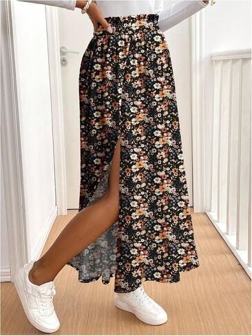 تنانير Soly Hux للنساء الأزهار العالية تقسيم الأرجوحة الأرجوحة Flowy Boho تنورة طويلة in Kuwait