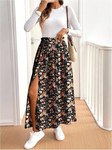 تنانير Soly Hux للنساء الأزهار العالية تقسيم الأرجوحة الأرجوحة Flowy Boho تنورة طويلة in Kuwait