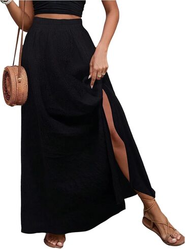 GORGLITTER Women's Boho Slit Maxi Skirt Thigh High Waisted Split Flowy A Line Long Skirts in Saudi Arabia