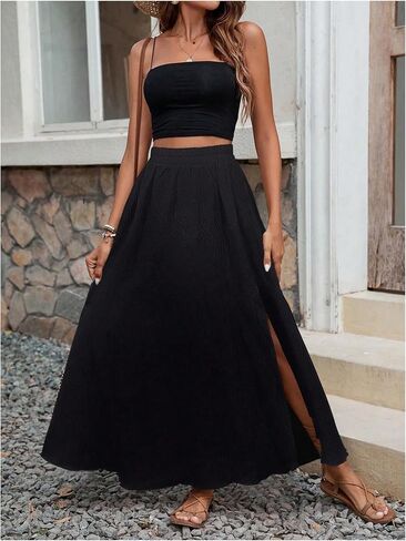 GORGLITTER Women's Boho Slit Maxi Skirt Thigh High Waisted Split Flowy A Line Long Skirts in Saudi Arabia