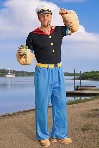 Arvilhill Men's 7 Pcs Popeye Costumes Halloween Deluxe Full Set Sailor Outfits (S-3XL) in Saudi Arabia
