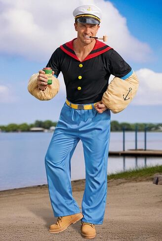 Arvilhill Men's 7 Pcs Popeye Costumes Halloween Deluxe Full Set Sailor Outfits (S-3XL) in Saudi Arabia
