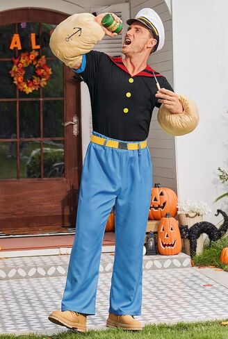 Arvilhill Men's 7 Pcs Popeye Costumes Halloween Deluxe Full Set Sailor Outfits (S-3XL) in Saudi Arabia