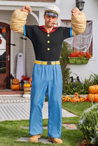 Arvilhill Men's 7 Pcs Popeye Costumes Halloween Deluxe Full Set Sailor Outfits (S-3XL) in Saudi Arabia