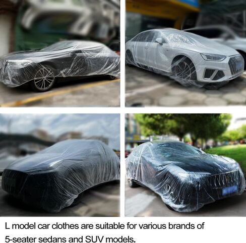 4 Packs Disposable Car Cover Clear Plastic Car Cover Universal Rain Dust Garage Cover with Elastic Band Medium (12.4 FT x 21.6 FT) in Saudi Arabia