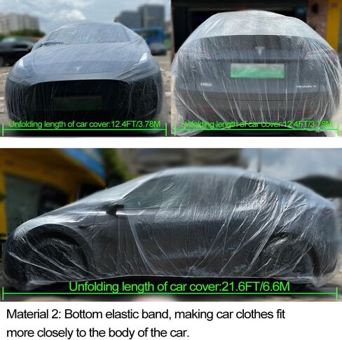 4 Packs Disposable Car Cover Clear Plastic Car Cover Universal Rain Dust Garage Cover with Elastic Band Medium (12.4 FT x 21.6 FT) in Saudi Arabia