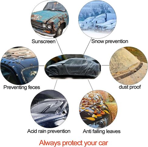 4 Packs Disposable Car Cover Clear Plastic Car Cover Universal Rain Dust Garage Cover with Elastic Band Medium (12.4 FT x 21.6 FT) in Saudi Arabia