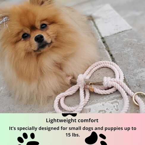 TinyPup Premium Rope Leash for 10 lbs Dogs, 5ft Soft Braided Cotton Rope Leash for Small Dogs, Lightweight Dog Leash with 360-Degree Snap Clip, Comes with Designer Gift Bag;Light Blue Dog Leash in Kuwait