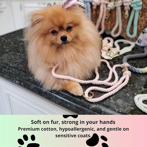 TinyPup Premium Rope Leash for 10 lbs Dogs, 5ft Soft Braided Cotton Rope Leash for Small Dogs, Lightweight Dog Leash with 360-Degree Snap Clip, Comes with Designer Gift Bag;Light Blue Dog Leash in Kuwait