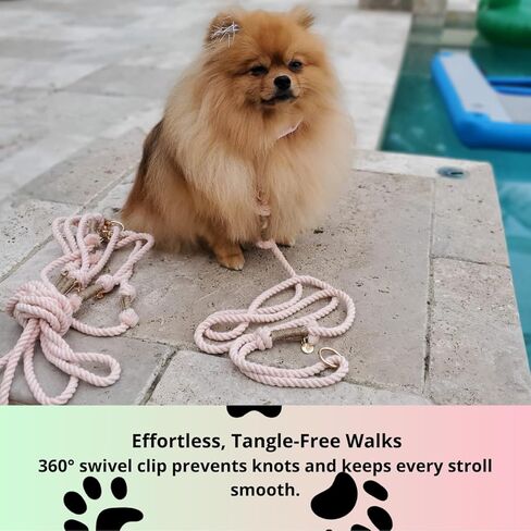 TinyPup Premium Rope Leash for 10 lbs Dogs, 5ft Soft Braided Cotton Rope Leash for Small Dogs, Lightweight Dog Leash with 360-Degree Snap Clip, Comes with Designer Gift Bag;Light Blue Dog Leash in Kuwait