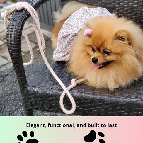 TinyPup Premium Rope Leash for 10 lbs Dogs, 5ft Soft Braided Cotton Rope Leash for Small Dogs, Lightweight Dog Leash with 360-Degree Snap Clip, Comes with Designer Gift Bag;Light Blue Dog Leash in Kuwait