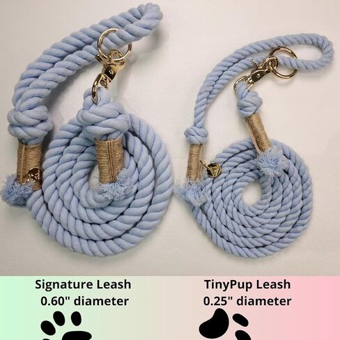 TinyPup Premium Rope Leash for 10 lbs Dogs, 5ft Soft Braided Cotton Rope Leash for Small Dogs, Lightweight Dog Leash with 360-Degree Snap Clip, Comes with Designer Gift Bag;Light Blue Dog Leash in Kuwait