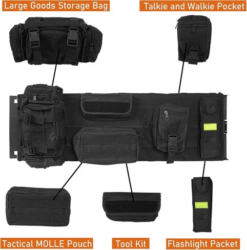 HOOKE ROAD TJ Front Overhead Molle Pane W/تخزين أكياس للتخزين لجيب Wrangler TJ 1997-2002 ، أقواس منظم الملحقات الداخلية in Saudi Arabia