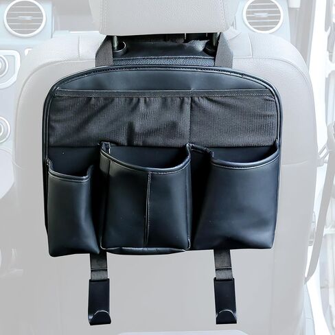 Amooca Car Backseat Organizer PU Leather Storage Bags Travel Accessories Large Pockets for Water Bottle Drink Tissue with Hooks in Kuwait
