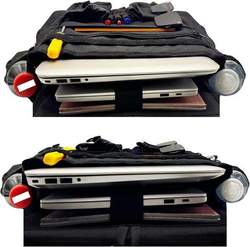 Front & Seat back organizer with dedicated tablet and laptop storage stabilizers external stabilizing side straps soft adjustable shoulder straps and hardened buckles (Black Seat Organizer) in Saudi Arabia