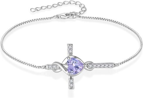 Infinity Cross Bracelet 925 Sterling Silver Crucifix Christian Religious Bracelet Heart Birthstone Jewelry Gifts for Women in Saudi Arabia