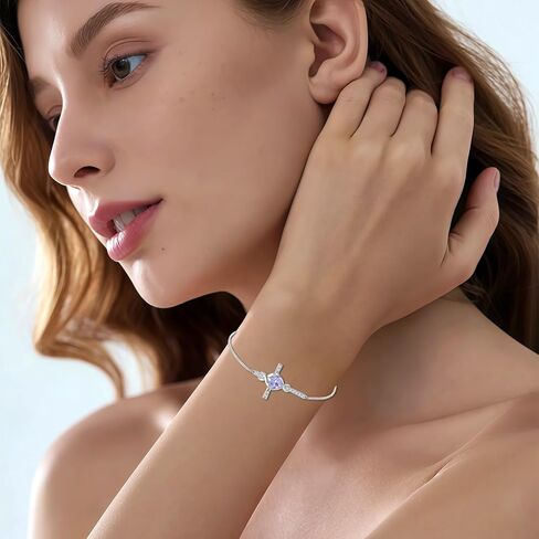 Infinity Cross Bracelet 925 Sterling Silver Crucifix Christian Religious Bracelet Heart Birthstone Jewelry Gifts for Women in Saudi Arabia