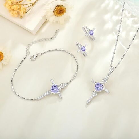 Infinity Cross Bracelet 925 Sterling Silver Crucifix Christian Religious Bracelet Heart Birthstone Jewelry Gifts for Women in Saudi Arabia