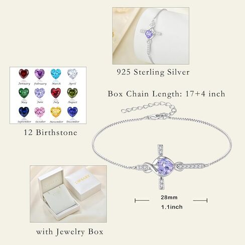 Infinity Cross Bracelet 925 Sterling Silver Crucifix Christian Religious Bracelet Heart Birthstone Jewelry Gifts for Women in Saudi Arabia