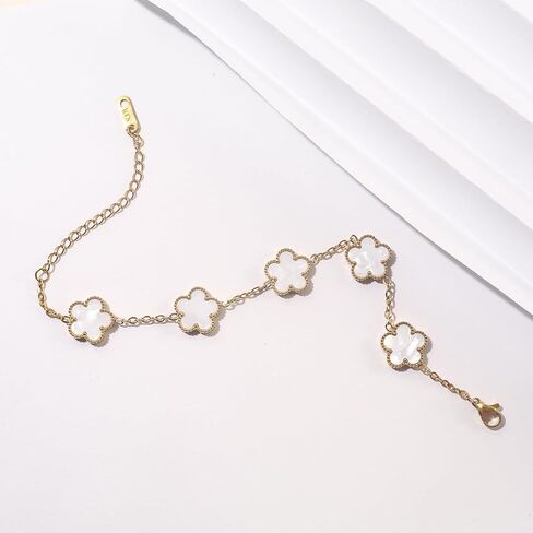 سوار البرسيم المطلي بالذهب 18K للنساء Dupes Set Flower Leaf Lucky Clover Bracelets العصرية Danity Jewelry Gifts for Women/Mom/Friends/Sister/Besties in Kuwait