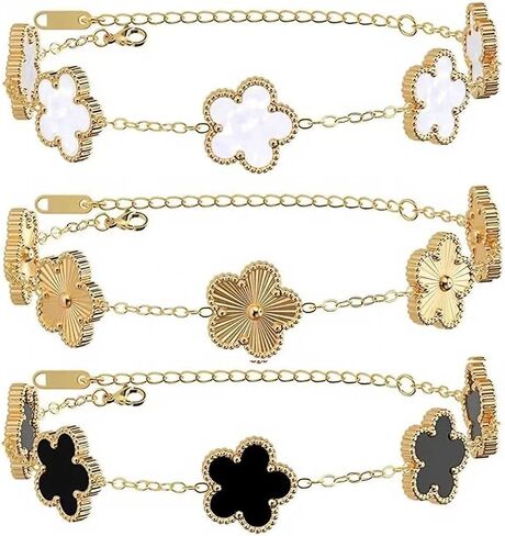 سوار البرسيم المطلي بالذهب 18K للنساء Dupes Set Flower Leaf Lucky Clover Bracelets العصرية Danity Jewelry Gifts for Women/Mom/Friends/Sister/Besties in Kuwait