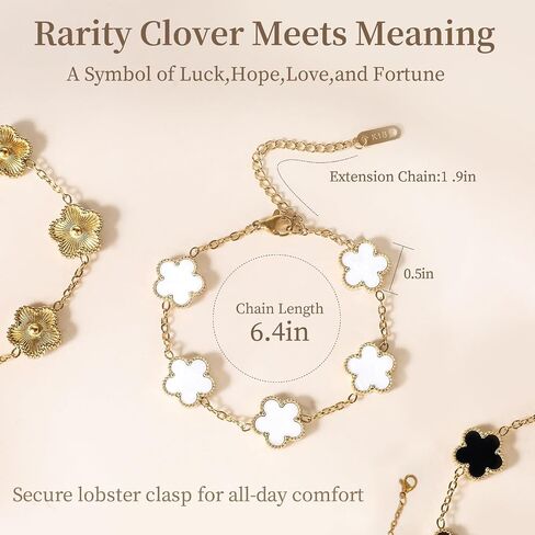 سوار البرسيم المطلي بالذهب 18K للنساء Dupes Set Flower Leaf Lucky Clover Bracelets العصرية Danity Jewelry Gifts for Women/Mom/Friends/Sister/Besties in Kuwait