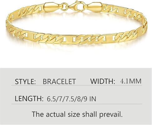 14K أساور ذهبية للنساء سوار سوار مسطح في فيجارو سلسلة الذهب 14K للنساء الأساور العصرية القابلة للتكديس للنساء 5 أحجام in Kuwait