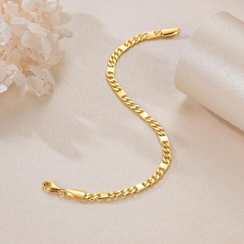 14K أساور ذهبية للنساء سوار سوار مسطح في فيجارو سلسلة الذهب 14K للنساء الأساور العصرية القابلة للتكديس للنساء 5 أحجام in Kuwait
