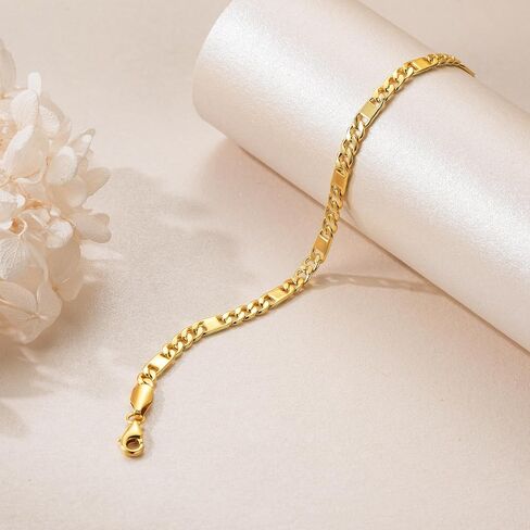 14K أساور ذهبية للنساء سوار سوار مسطح في فيجارو سلسلة الذهب 14K للنساء الأساور العصرية القابلة للتكديس للنساء 5 أحجام in Kuwait