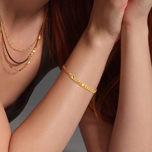 14K أساور ذهبية للنساء سوار سوار مسطح في فيجارو سلسلة الذهب 14K للنساء الأساور العصرية القابلة للتكديس للنساء 5 أحجام in Kuwait