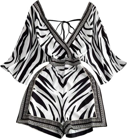 Shenhe Women's Summer Deep v Neck Romper مفتوحة الظهر in Saudi Arabia