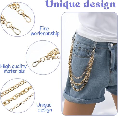 Gold Jean Pants Chain, Hip Hop Belt Chain, Gold Punk Waist Chain Jean Wallet Chain for Men Women Clothing Fashion Accessories in Saudi Arabia