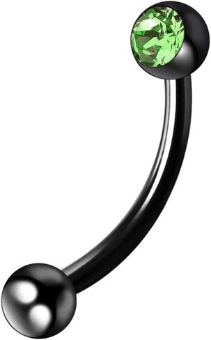 Single Crystal Stone Black Anodized 16 Gauge Stainless Steel Curved Barbell - Eyebrow Bar - Tragus Piercing - Helix Body Piercing Jewelry in Saudi Arabia