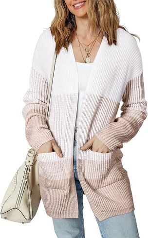 Sidefeel Womens Cardigan Sweaters Open Front Long Sleeve Ribbed Color Block Knit Fall Sweaters in Saudi Arabia