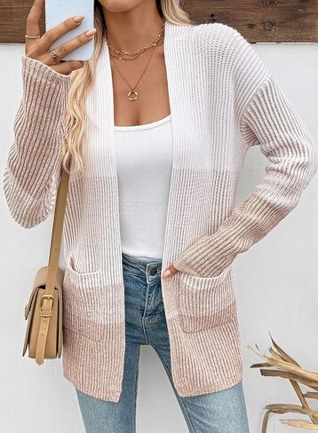 Sidefeel Womens Cardigan Sweaters Open Front Long Sleeve Ribbed Color Block Knit Fall Sweaters in Saudi Arabia