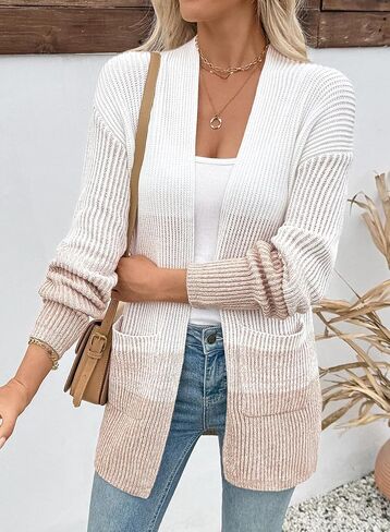 Sidefeel Womens Cardigan Sweaters Open Front Long Sleeve Ribbed Color Block Knit Fall Sweaters in Saudi Arabia