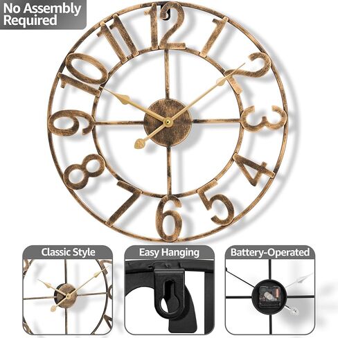 Sorbus Paris Large Wall Clock for Living Room - 24-Inch Wall Clock - Oversized Centurian Roman Numeral Style Modern Wall Clock - Large Clock Home Decor -Wood Metal Decorative Analog Metal Clock in Saudi Arabia