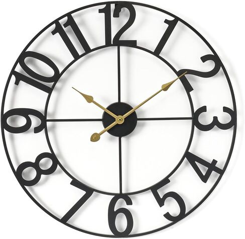 Sorbus Paris Large Wall Clock for Living Room - 24-Inch Wall Clock - Oversized Centurian Roman Numeral Style Modern Wall Clock - Large Clock Home Decor -Wood Metal Decorative Analog Metal Clock in Saudi Arabia