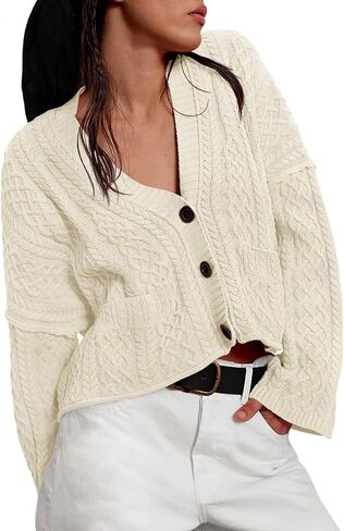 Yousify Womens Cable Carmans Cardigans تقع على الأكمام الطويلة ذات الحجم الكبير in Saudi Arabia