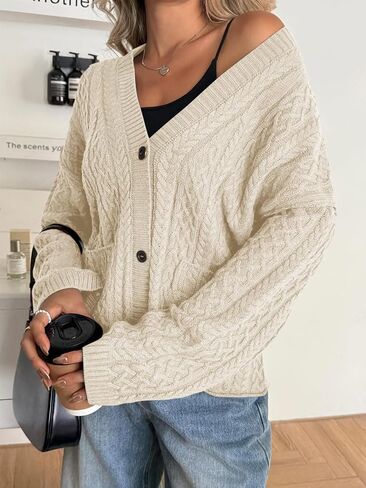 Yousify Womens Cable Carmans Cardigans تقع على الأكمام الطويلة ذات الحجم الكبير in Saudi Arabia