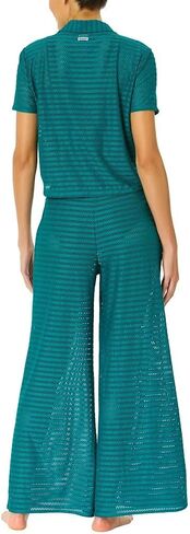 Hurley Women's 2 قطعة Crochet Swim Cover Up ، أعلى الأكمام القصيرة و Pant (Green ، X-Large) in Saudi Arabia