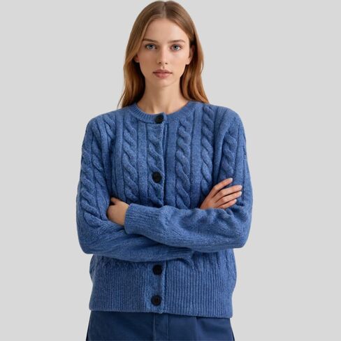 Women's Cashmere and Merino Wool Blend Cable Knit Button Front Cardigan Sweater,Long Sleeve,Thick Knit in Saudi Arabia